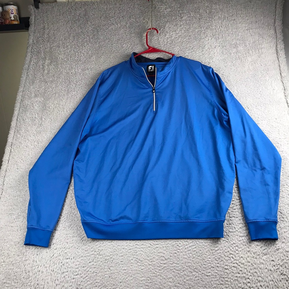 FootJoy 1/4 Zip Pullover Mens XL Blue Golf Mock Neck Long Sleeve Stretch *Flaw